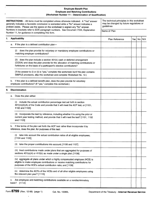 Form 8799 - Employee Benefit Plan Printable pdf