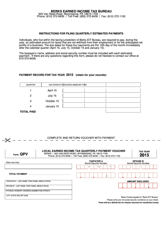 Form Qpv - Berks Earned Income Tax Bureau Printable pdf