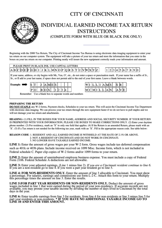 Individual Earned Income Tax Return Instructions printable pdf download