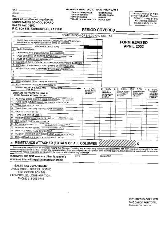 Sales And Use Tax Report Printable pdf