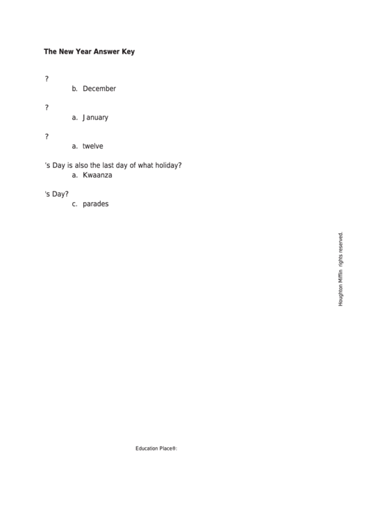The New Year Answer Key Worksheet Printable pdf