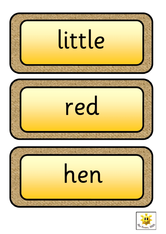 Word Card Game Template - Little Red Hen Printable pdf