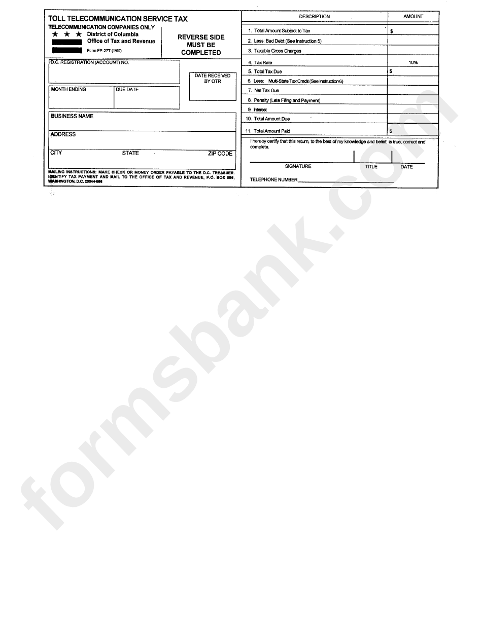 Form Fp-27t - Telecommunication Service Tax