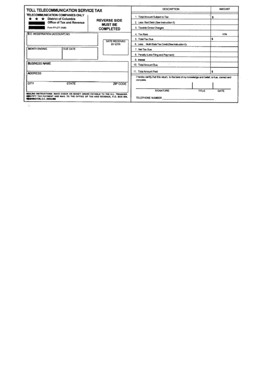 Form Fp-27t - Telecommunication Service Tax Printable pdf