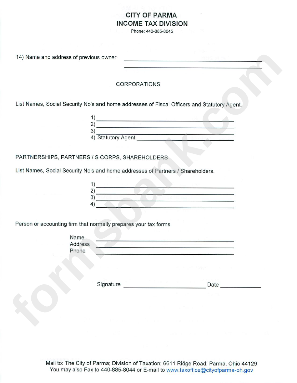 Business And Employer Registration Template - Parma Income Division