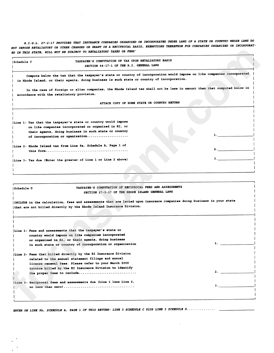 Form T-71 - Insurance Companies Tax Return Of Gross Premiums For 200