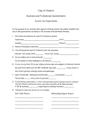 Business And Professional Questionnaire Template - City Of Ontario Income Tax Department Printable pdf