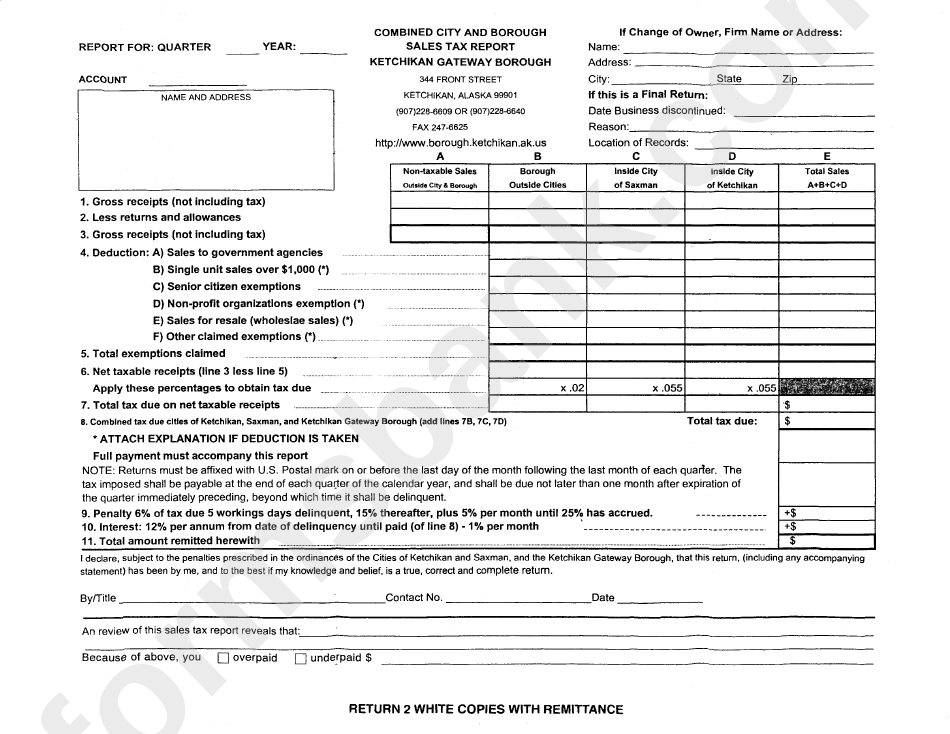 Sales Tax Report Form - Ketchikan Gateway Borough