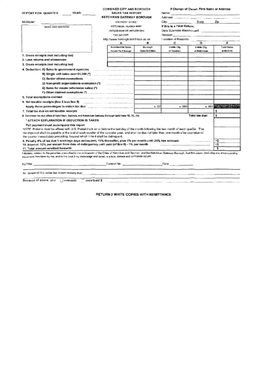 Sales Tax Report Form - Ketchikan Gateway Borough Printable pdf