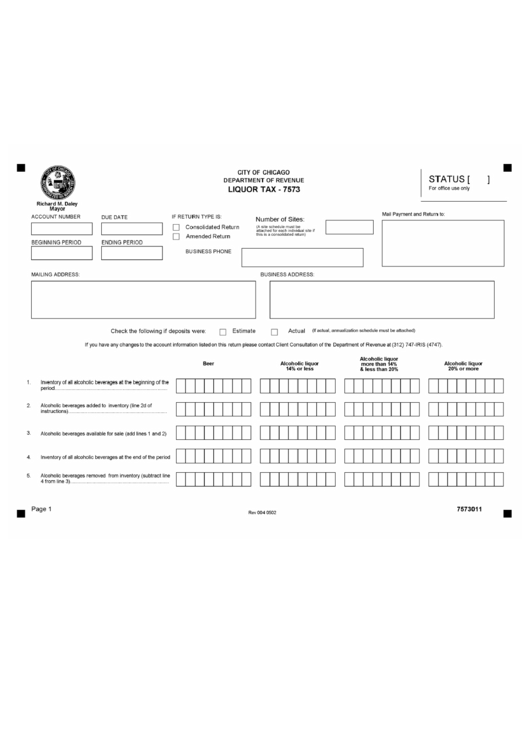 Liquor Tax Form - City Of Chicago Printable pdf