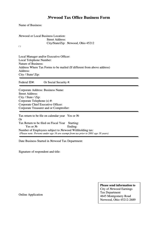 Norwood Tax Office Business Form printable pdf download