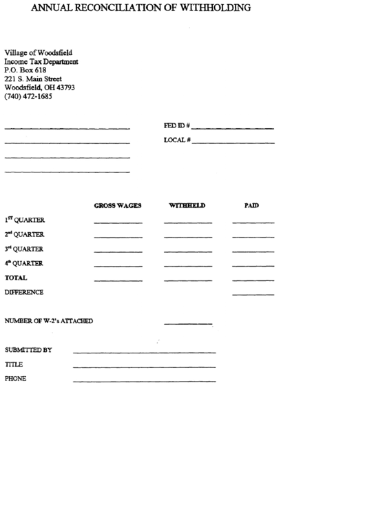 Annual Reconciliation Form Of Withholding - State Of Ohio Printable pdf