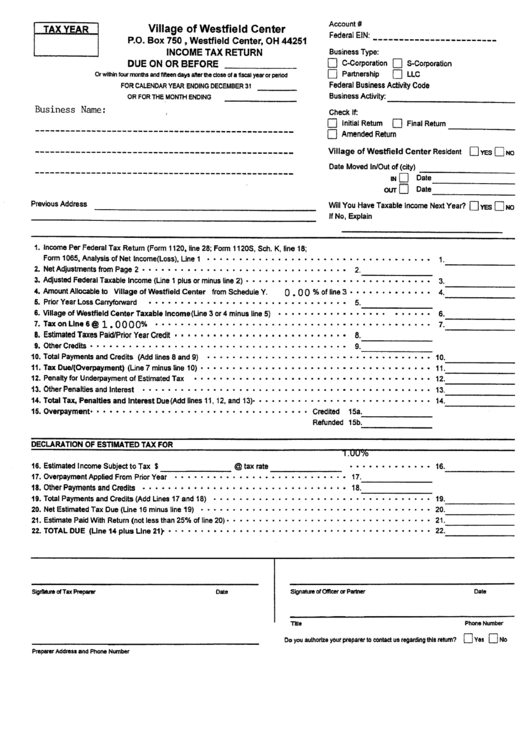Income Tax Return Form - State Of Ohio Printable pdf