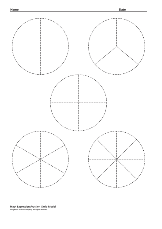 Math Expressions - Fraction Circle Model Worksheet