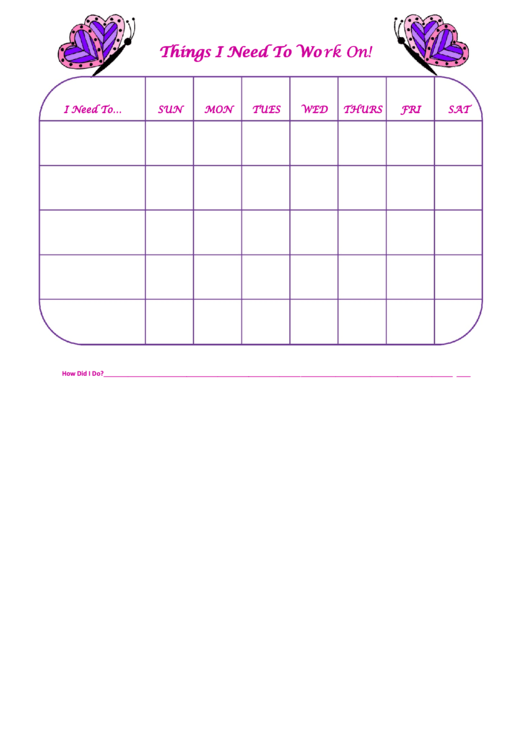 Things I Need To Work On Behaviour Chart - Violet Butterfly Printable pdf