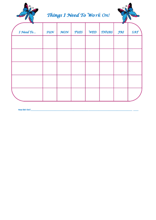 Things I Need To Work On Behaviour Chart - Blue Butterfly Printable pdf