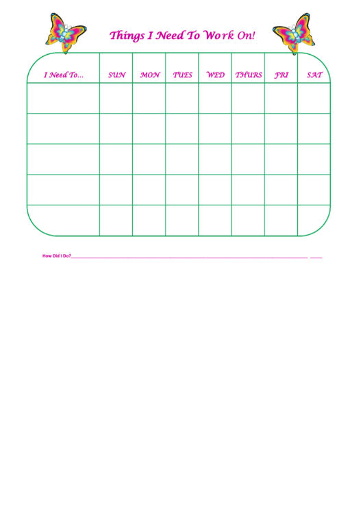 Things I Need To Work On Behaviour Chart - Rainbow Butterfly Printable pdf