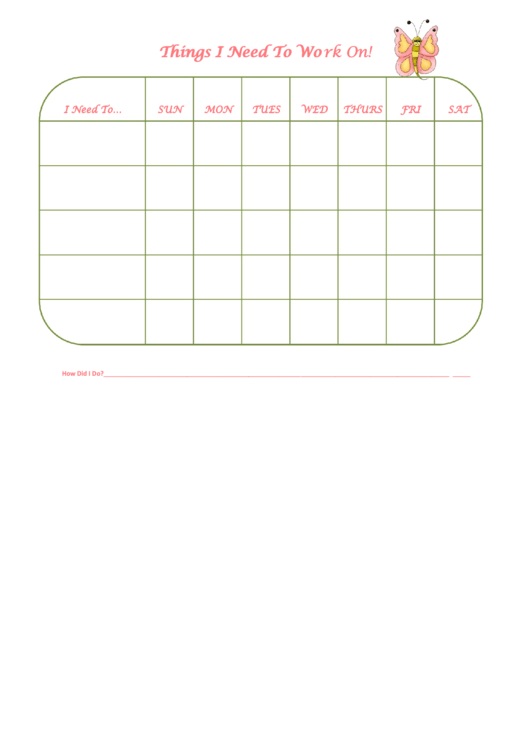 Things I Need To Work On Behaviour Chart - Light Rosy Butterfly Printable pdf