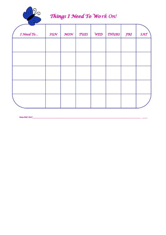 Things I Need To Work On Behaviour Chart - Dark Blue Butterfly Printable pdf