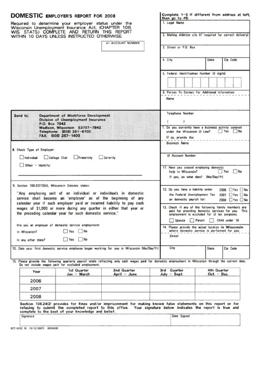 Form Uct-5332 - Domestic Employer