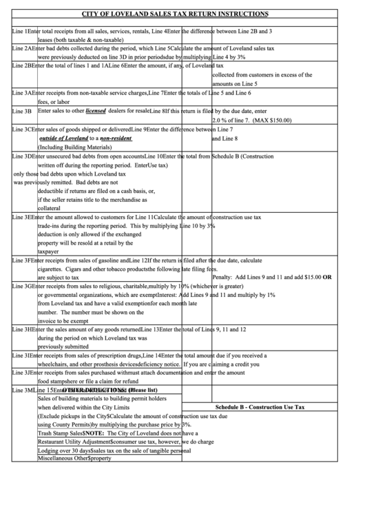 City Of Loveland Sales Tax Return Instructions Sheet Printable pdf