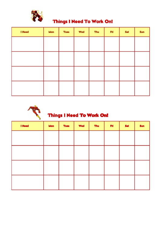 Things I Need To Work On Behaviour Chart - Flash Printable pdf