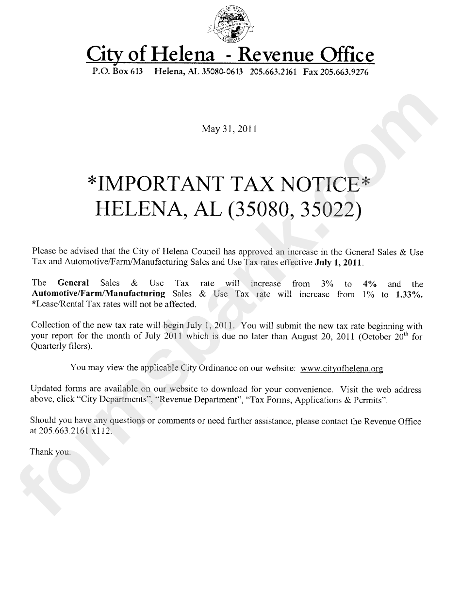 Important Tax Notice Form