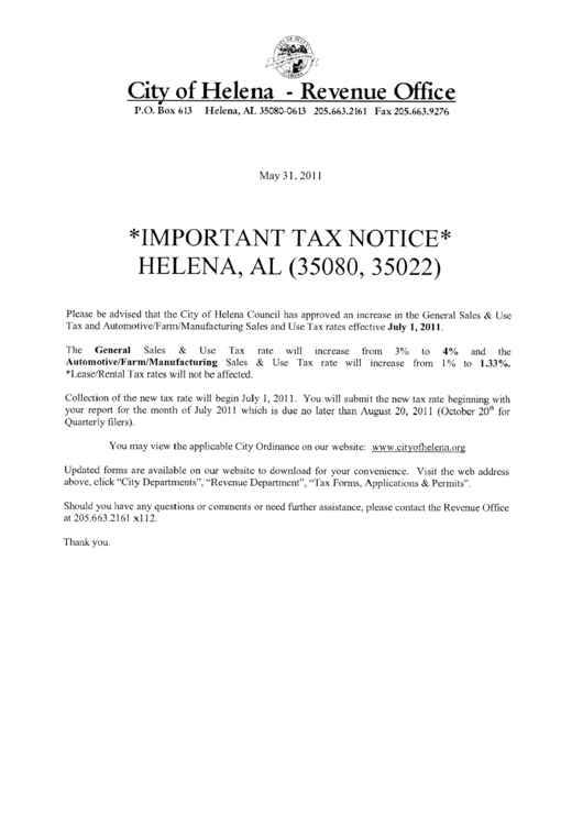 Important Tax Notice Form Printable pdf