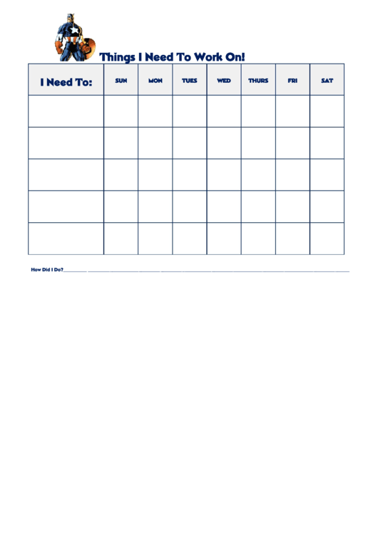 Things I Need To Work On Behaviour Chart - Captain America Printable pdf