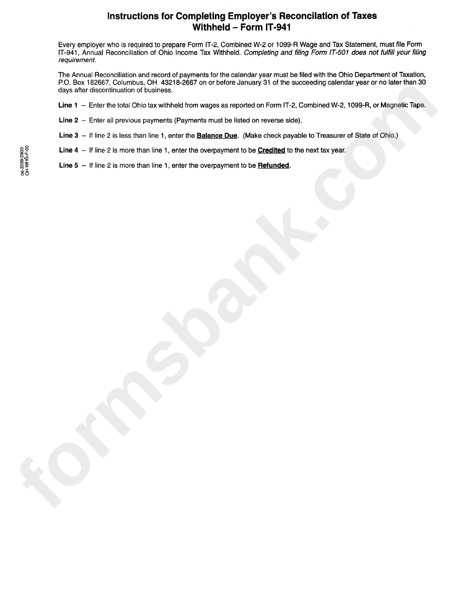 Form It-941 - Instructions For Completing Employer