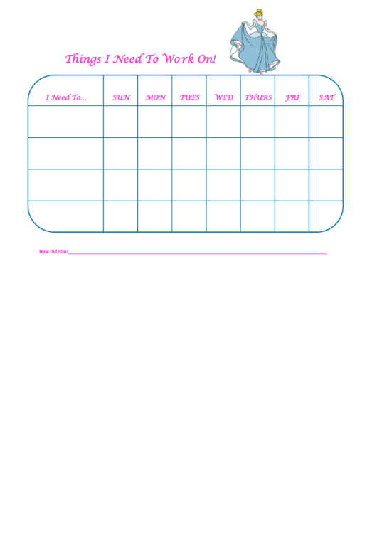 Fillable Things I Need To Work On Behaviour Chart - Princess Printable pdf