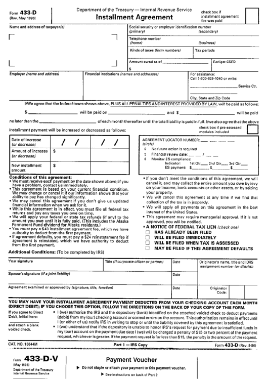 Form 433-D - Installment Agreement printable pdf download