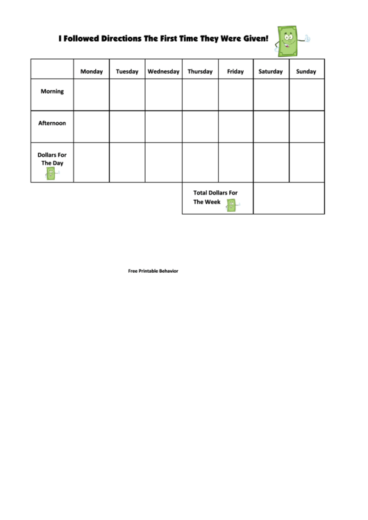 Chore Chart - I Followed Directions The First Time They Were Given Printable pdf