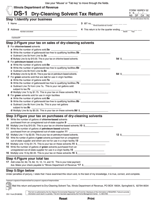 Fillable Form Ds-1 - Dry-Cleaning Solvent Tax Return (2006) Printable pdf