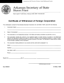 Form F-13 - Certificate Of Withdrawal Of Foreign Corporation Form - Secretary Of State - Arkansas