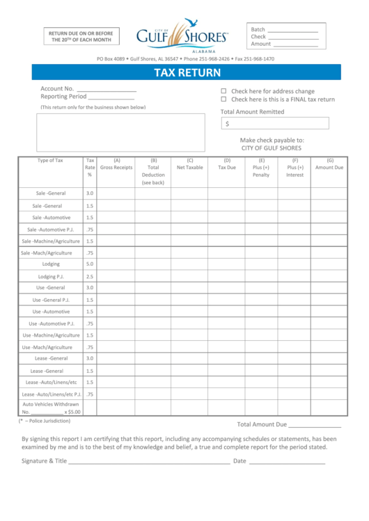 Fillable Tax Return Form Gulf Shores printable pdf download