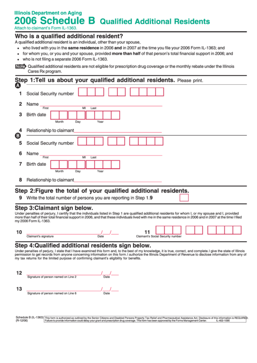 Fillable Form Il-1363 - Schedule B - Qualified Additional Residents - 2006 Printable pdf
