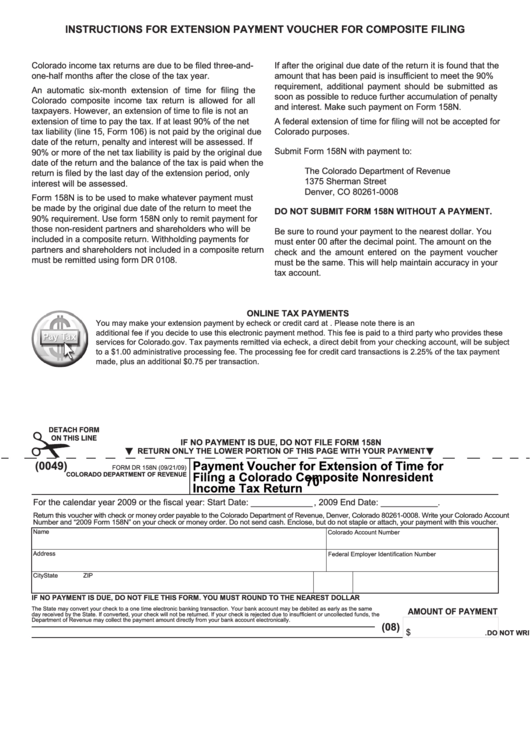 Fillable Form 158n - Payment Voucher For Extension Of Time For Filing A Colorado Composite Nonresident Income Tax Return Printable pdf