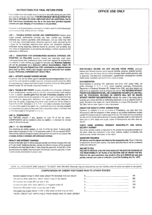 Instructions For Final Return Form Printable pdf