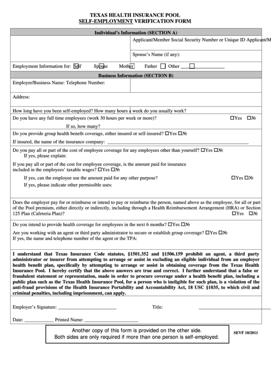 Self-employment Verification Form