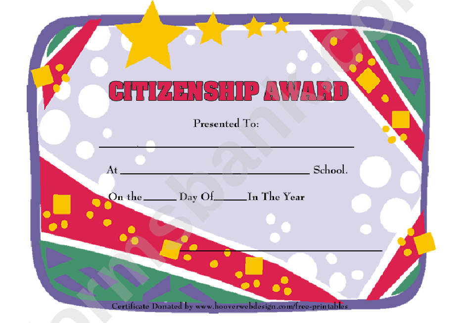 Citizenship Award Certificate Template