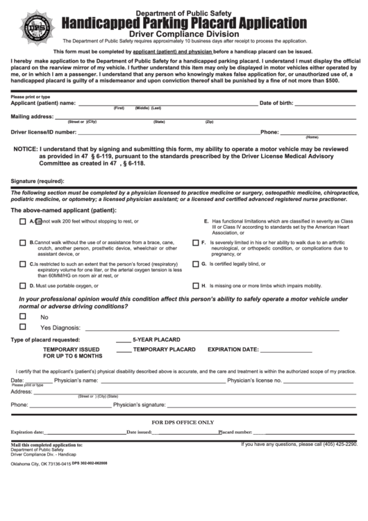 Handicapped Parking Placard Application Form Department Of Public