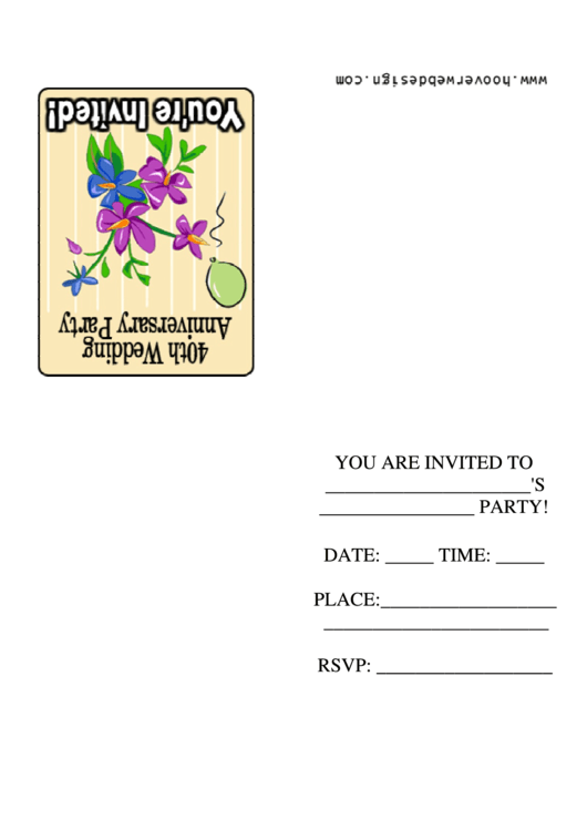 40th Wedding Anniversary Party Invitation Template Printable pdf