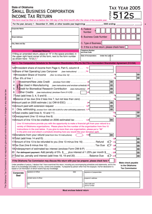 Fillable Form 512s Small Business Corporation Tax Return