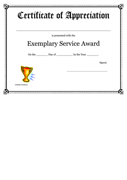 Exemplary Service Award Certificate Of Appreciation Template Printable pdf
