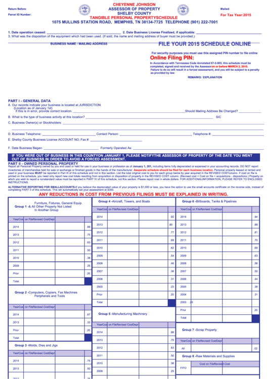 Tangible Personal Property Schedule - Shelby County - 2015 Printable pdf