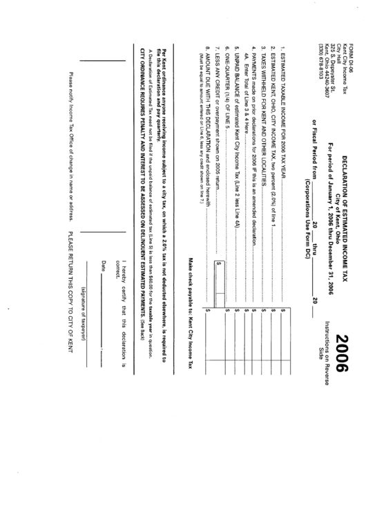 Form Di-06 - Declaration Of Estimated Income Tax - 2006 Printable pdf