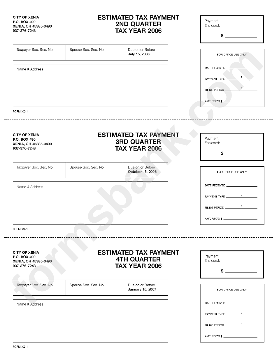 Form Xq-1 - Estimated Tax Payment - 2006