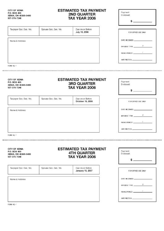 Form Xq-1 - Estimated Tax Payment - 2006 Printable pdf