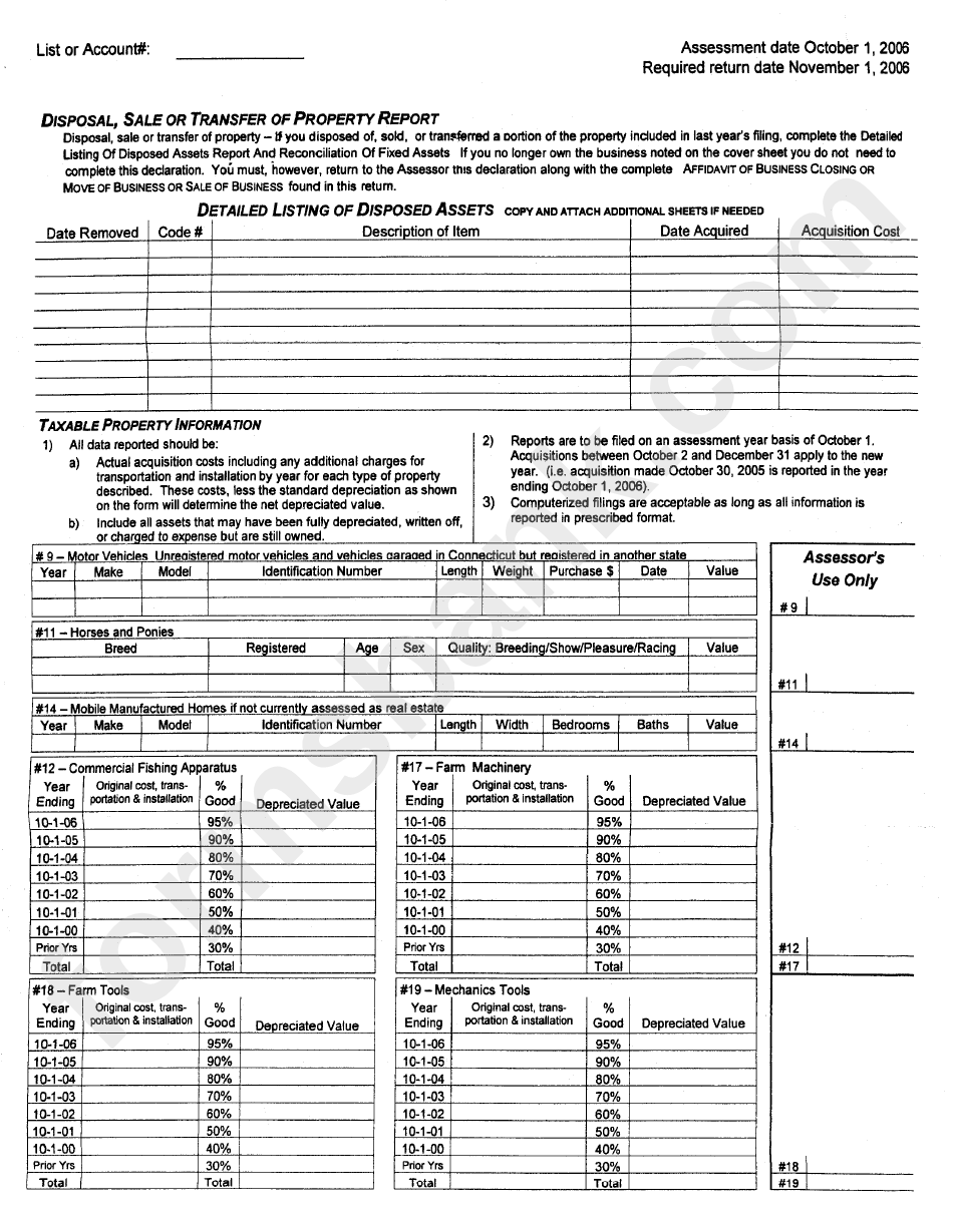 Form M-15 - Personal Property Declaration - City Of Norwalk